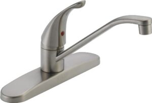 peerless core single-handle kitchen faucet, brushed nickel kitchen sink faucet, single hole kitchen faucet, stainless p110lf-ss