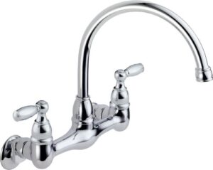 peerless claymore 2-handle wall-mount kitchen sink faucet, chrome p299305lf