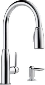 peerless p188103lf-sd apex single handle kitchen pull-down with soap dispenser, chrome