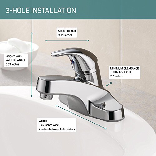 Peerless Core Centerset Bathroom Faucet, Chrome Bathroom Sink Faucet, Single Handle Bathroom Faucet, Metal Drain Assembly, Chrome P131LF