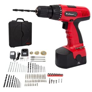 stalwart - 75-cd91 cordless drill set- 89 piece kit, 18-volt power tool with bits, sockets, drivers, battery charger with ac adapter, and carrying case by red