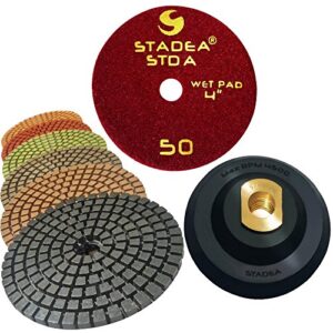 stadea premium grade wet 4" diamond polishing pads set + rubber backer for granite marble stone