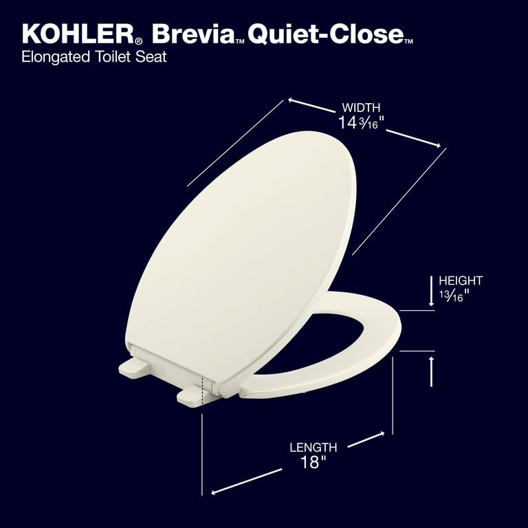 Kohler K-4774-0 Brevia Elongated White Toilet Seatwith Quick-Release Hinges And Quick-Attach Hardware For Easy Clean