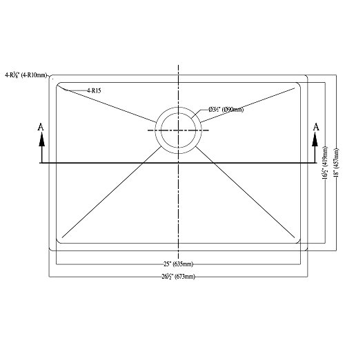 Dawn SRU251610 Undermount Small Corner Radius Single Bowl Sink, Polished Satin