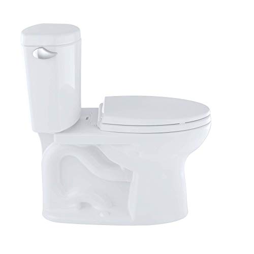 TOTO CST454CEFRG#01 Drake II Two-Piece Elongated 1.28 GPF Universal Height Toilet with CEFIONTECTand Right-Hand Trip Lever, Cotton White