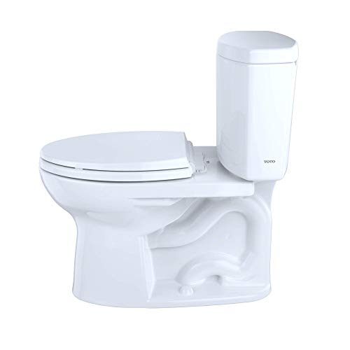 TOTO CST454CEFRG#01 Drake II Two-Piece Elongated 1.28 GPF Universal Height Toilet with CEFIONTECTand Right-Hand Trip Lever, Cotton White