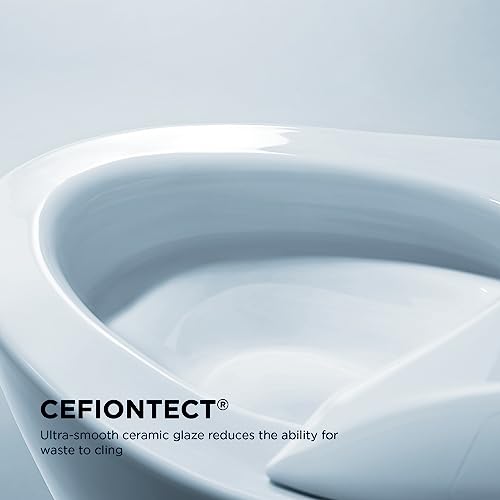 TOTO CST454CEFRG#01 Drake II Two-Piece Elongated 1.28 GPF Universal Height Toilet with CEFIONTECTand Right-Hand Trip Lever, Cotton White