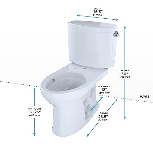 TOTO CST454CEFRG#01 Drake II Two-Piece Elongated 1.28 GPF Universal Height Toilet with CEFIONTECTand Right-Hand Trip Lever, Cotton White