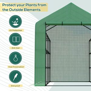 Outsunny 8' x 6' x 7' Portable Greenhouse 4-Tier Walk in Greenhouse with Roll Up Zipper Door for Flower Herb Vegetable