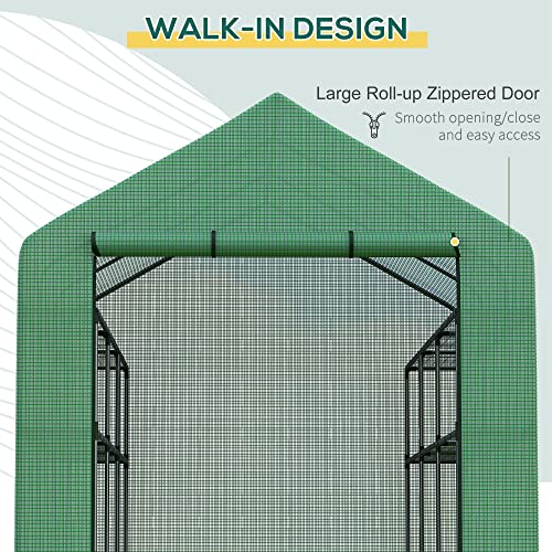 Outsunny 8' x 6' x 7' Portable Greenhouse 4-Tier Walk in Greenhouse with Roll Up Zipper Door for Flower Herb Vegetable