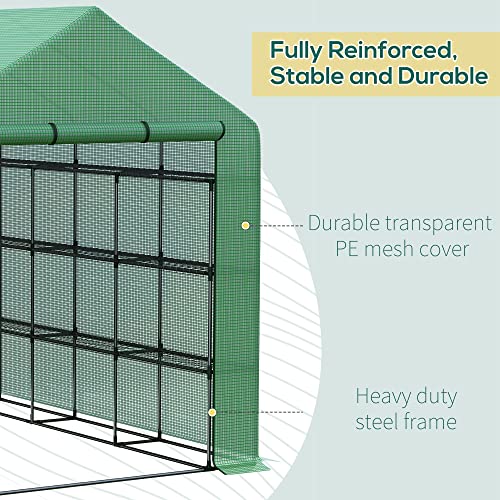 Outsunny 8' x 6' x 7' Portable Greenhouse 4-Tier Walk in Greenhouse with Roll Up Zipper Door for Flower Herb Vegetable