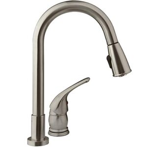 dura faucet df-nmk503-sn rv pull-down kitchen sink faucet with side lever (brushed satin nickel)