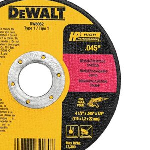 DEWALT Cutting Wheel, General Purpose Metal Cutting, 4-1/2-Inch, 5-Pack (DW8062B5), Multi