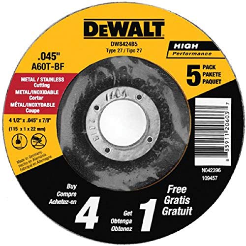 DEWALT Cutting Wheel, All Purpose, 4-1/2-Inch, (Pack of 5) (DW8424B5)