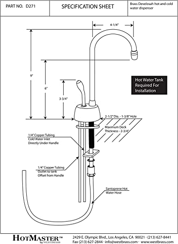 Westbrass D271-NL-07 Velosah 9" 1-Handle Hot Water Dispenser Faucet (Tank sold separately), Satin Nickel