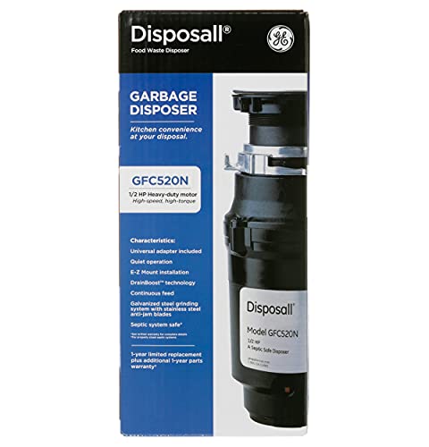 GE Continuous Feed Garbage Disposal, 1/2 Horsepower, Good for Grinding: Beans, Potatoes, Peels, & Cooked Meat, Easy Install Kit Included, Non-Corded, Recommended for 2-4 Person Homes Black