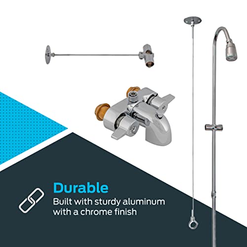 EZ-FLO 27 x 42 Inch Bathcock Type Portable Aluminum Add On Shower Unit with Shower Rod Frame, Chrome Plated, 11123