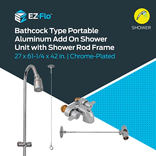 EZ-FLO 27 x 42 Inch Bathcock Type Portable Aluminum Add On Shower Unit with Shower Rod Frame, Chrome Plated, 11123
