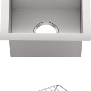 KOHLER Vault 15" Single Bowl 18-Gauge Stainless Steel Entertainment Bar Secondary sink with Single Faucet Hole K-3840-1-NA Drop-in or Undermount Installation