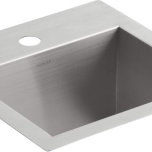 KOHLER Vault 15" Single Bowl 18-Gauge Stainless Steel Entertainment Bar Secondary sink with Single Faucet Hole K-3840-1-NA Drop-in or Undermount Installation