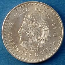 mexico 1948 silver cuauhtemoc five peso coin
