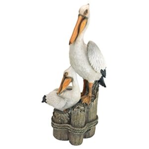 design toscano ql56458 coastal decor ocean's perch pelicans garden bird statue, 9 inches wide, 9 inches deep, 24 inches high, handcast polyresin, full color finish
