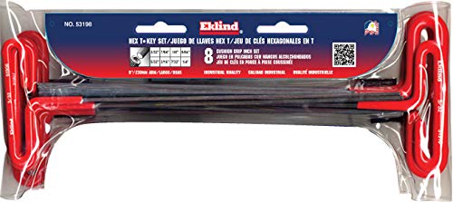 EKLIND 53198 Cushion Grip Hex T-Key allen wrench - 8pc set SAE Inch Sizes 3/32-1/4 (9In shaft)