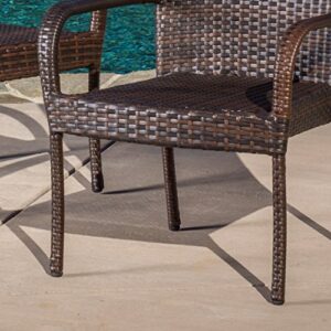 Set of 2 Stackable Outdoor Brown Wicker Dining Chairs