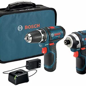 BOSCH CLPK22-120 12V Max Cordless 2-Tool 3/8 in. Drill/Driver and 1/4 in. Impact Driver Combo Kit with 2 Batteries, Charger and Case,Blue