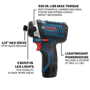 BOSCH CLPK22-120 12V Max Cordless 2-Tool 3/8 in. Drill/Driver and 1/4 in. Impact Driver Combo Kit with 2 Batteries, Charger and Case,Blue