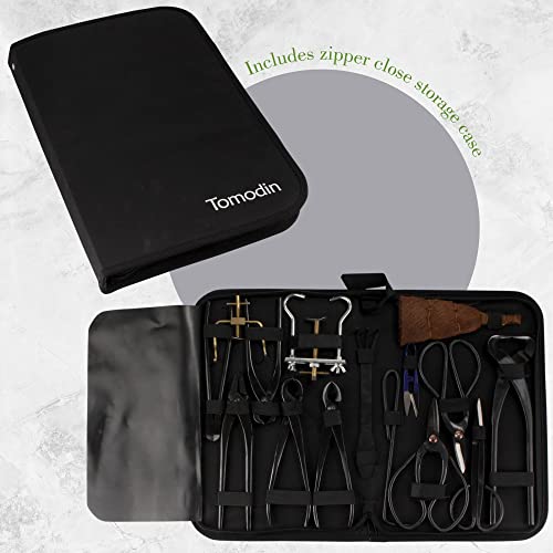 BambooMN 15 Piece Bonsai Master Tools Set with Case, Shears, Concave Cutter, Knob Cutter, Wire Cutter, Bonsai Trimming, Branch Bending, Beginner Friendly - 1 Set