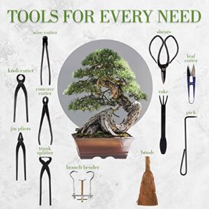 BambooMN 15 Piece Bonsai Master Tools Set with Case, Shears, Concave Cutter, Knob Cutter, Wire Cutter, Bonsai Trimming, Branch Bending, Beginner Friendly - 1 Set