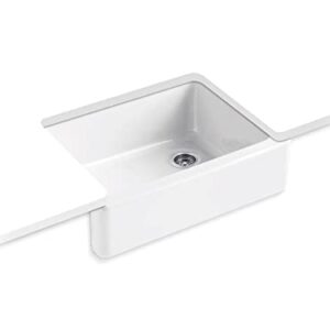 KOHLER K-6487-0 Whitehaven Farmhouse Self-Trimming 29-11/16" x 21-9/16" x 9-5/8" Front Undermount Single-Bowl Kitchen Sink with Tall Apron, 30 Inch, White