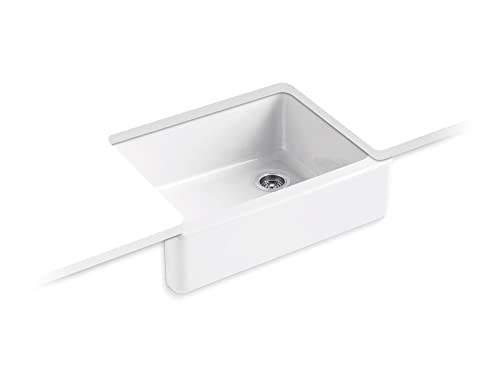 KOHLER K-6487-0 Whitehaven Farmhouse Self-Trimming 29-11/16" x 21-9/16" x 9-5/8" Front Undermount Single-Bowl Kitchen Sink with Tall Apron, 30 Inch, White