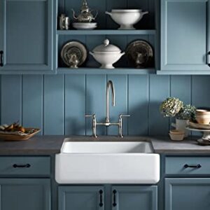 KOHLER K-6487-0 Whitehaven Farmhouse Self-Trimming 29-11/16" x 21-9/16" x 9-5/8" Front Undermount Single-Bowl Kitchen Sink with Tall Apron, 30 Inch, White