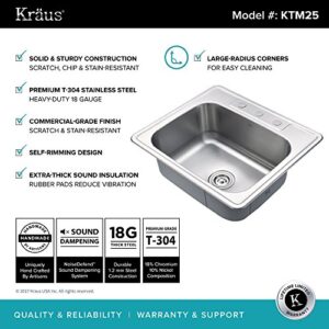 Kraus KTM25 25 inch Topmount Single Bowl 18 gauge Stainless Steel Kitchen Sink