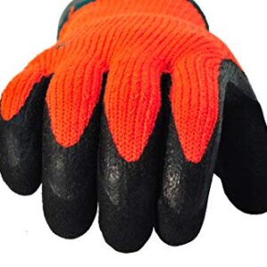 G & F 1528L GripMaster Cold Weather Outdoor Work Gloves, Winter Driving Gloves, Micro-Foam Latex Double Coated, heavy Duty, Large, 1 Pair, Orange