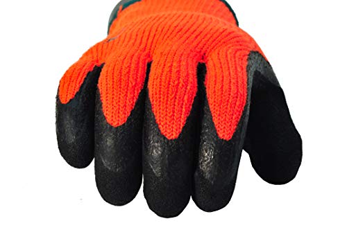 G & F 1528L GripMaster Cold Weather Outdoor Work Gloves, Winter Driving Gloves, Micro-Foam Latex Double Coated, heavy Duty, Large, 1 Pair, Orange