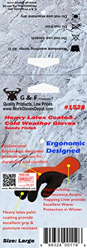 G & F 1528L GripMaster Cold Weather Outdoor Work Gloves, Winter Driving Gloves, Micro-Foam Latex Double Coated, heavy Duty, Large, 1 Pair, Orange