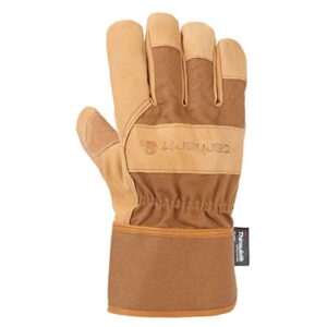 carhartt mens insulated grain leather work with safety cuff cold weather gloves, brown, large us