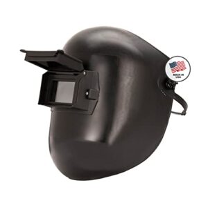 sellstrom lightweight, durable, bucket style passive welding helmet with ratchet headgear, 2" x 4.25" lift front (filters, cover plates sold separately), super tuff nylon, black, 28301