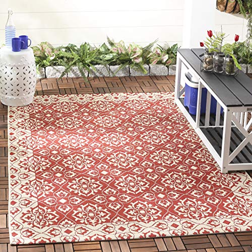 SAFAVIEH Courtyard Collection 2'7" x 5' Red/Cream CY6550 Indoor/ Outdoor Waterproof Easy Cleaning Patio Backyard Mudroom Area Rug