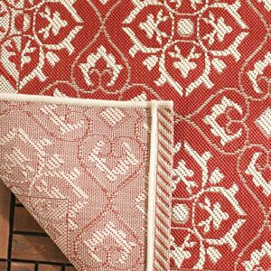 SAFAVIEH Courtyard Collection 2'7" x 5' Red/Cream CY6550 Indoor/ Outdoor Waterproof Easy Cleaning Patio Backyard Mudroom Area Rug