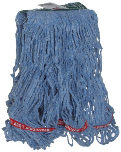 Rubbermaid Commercial Products Swinger Loop Mop Head Replacement, 1-Inch Headband, Medium, Blue, Heavy Duty Cotton/Synthetic Industrial Wet Mop for Floor Cleaning