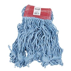 rubbermaid commercial products super stitch blend mop head replacement, 5-inch headband, large, blue, cotton/synthetic industrial wet mop for floor cleaning office/school/stadium/lobby/restaurant