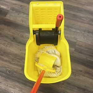 Rubbermaid Commercial Products, Mop Bucket with Wringer on Wheels, Heavy Duty All-in-One Tandem Mopping Bucket, Yellow, 31 Quart (FG738000YEL)