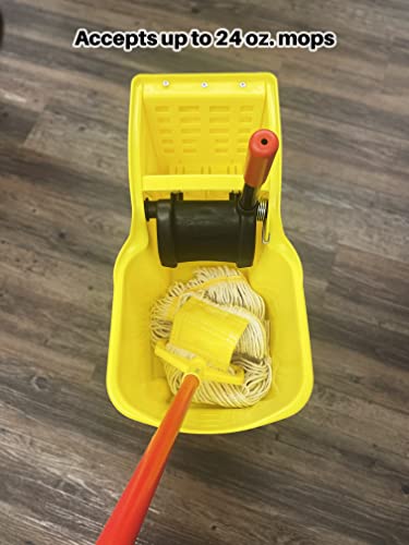 Rubbermaid Commercial Products, Mop Bucket with Wringer on Wheels, Heavy Duty All-in-One Tandem Mopping Bucket, Yellow, 31 Quart (FG738000YEL)