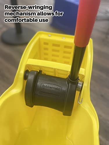 Rubbermaid Commercial Products, Mop Bucket with Wringer on Wheels, Heavy Duty All-in-One Tandem Mopping Bucket, Yellow, 31 Quart (FG738000YEL)