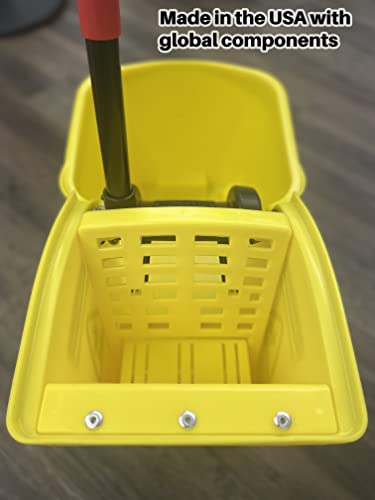 Rubbermaid Commercial Products, Mop Bucket with Wringer on Wheels, Heavy Duty All-in-One Tandem Mopping Bucket, Yellow, 31 Quart (FG738000YEL)