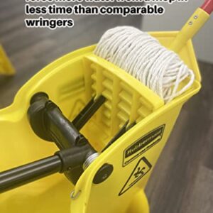 Rubbermaid Commercial Products, Mop Bucket with Wringer on Wheels, Heavy Duty All-in-One Tandem Mopping Bucket, Yellow, 31 Quart (FG738000YEL)